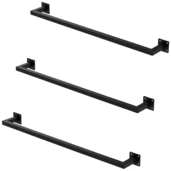 ML-Design 3er Set Kleiderstange Rechteck für die Wand, T12cm x B90cm, Schwarz, aus Stahl, Garderobenstange U-Form, Kleiderständer Wandmontage, Kleidergestell Garderobenhalter, inkl. Montagematerial