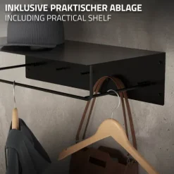 ML-Design 3er Set Wandgarderobe mit Hakenleiste, Kleiderstange & Hutablage, 60x30x15 cm, Schwarz, Metall Flurgarderobe für Jacken & Mäntel, Garderobe, Wandmontage, Garderobenpaneel hängend für Eingang