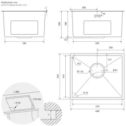 ML-Design Spülbecken Edelstahl 34x40 cm, Küchenspüle Rechteckig, 1 Becken klein Einbauspüle Unterbauspüle, Edelstahlspüle mit Ab- und Überlaufgarnitur, Einzelbecken mit Siphon, Waschbecken Küche Spüle