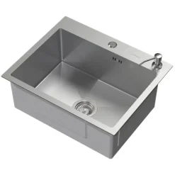 ML-Design Spülbecken Edelstahl 55x45 cm, Küchenspüle Rechteckig, 1 Becken Einbauspüle, Edelstahlspüle mit Ab- und Überlaufgarnitur, Hahnloch & Seifenspender, Einzelbecken mit Siphon, Waschbecken Küche