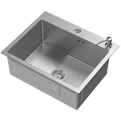 ML-Design Spülbecken Edelstahl 55x45 cm, Küchenspüle Rechteckig, 1 Becken Einbauspüle, Edelstahlspüle mit Ab- und Überlaufgarnitur, Hahnloch & Seifenspender, Einzelbecken mit Siphon, Waschbecken Küche