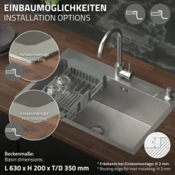 ML-Design Spülbecken Edelstahl 68x45 cm Küchenspüle rechteckig, 1 Becken Einbauspüle, Edelstahlspüle mit Ab- und Überlaufgarnitur, Abtropfkorb, Seifenspender, Waschbecken Küche Einzelbecken mit Siphon