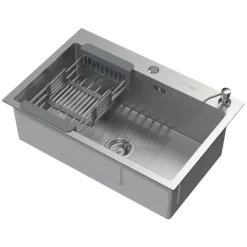 ML-Design Spülbecken Edelstahl 68x45 cm Küchenspüle rechteckig, 1 Becken Einbauspüle, Edelstahlspüle mit Ab- und Überlaufgarnitur, Abtropfkorb, Seifenspender, Waschbecken Küche Einzelbecken mit Siphon