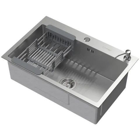 ML-Design Spülbecken Edelstahl 68x45 cm Küchenspüle rechteckig, 1 Becken Einbauspüle, Edelstahlspüle mit Ab- und Überlaufgarnitur, Abtropfkorb, Seifenspender, Waschbecken Küche Einzelbecken mit Siphon