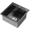 ML-Design Spülbecken Edelstahl 45x45 cm Anthrazit, Küchenspüle eckig, 1 Becken klein, Einbauspüle mit 2 Löchern, Edelstahlspüle mit Ab- und Überlaufgarnitur, Einzelbecken mit Siphon, Waschbecken Küche