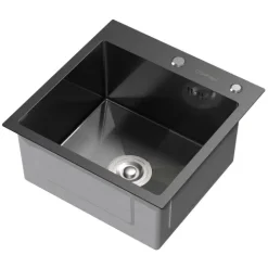 ML-Design Spülbecken Edelstahl 45x45 cm Anthrazit, Küchenspüle eckig, 1 Becken klein, Einbauspüle mit 2 Löchern, Edelstahlspüle mit Ab- und Überlaufgarnitur, Einzelbecken mit Siphon, Waschbecken Küche
