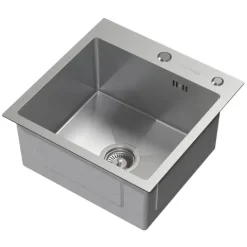 ML-Design Spülbecken Edelstahl 45x45 cm, Küchenspüle eckig, 1 Becken klein, Einbauspüle mit 2 Löchern, Edelstahlspüle mit Ab- und Überlaufgarnitur, Einzelbecken mit Siphon, Waschbecken Küche, Spüle