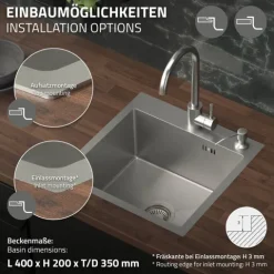 ML-Design Spülbecken Edelstahl 45x45 cm, Küchenspüle eckig, 1 Becken klein, Einbauspüle mit 2 Löchern, Edelstahlspüle mit Ab- und Überlaufgarnitur, Einzelbecken mit Siphon, Waschbecken Küche, Spüle