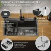 ML-Design Spülbecken Edelstahl 68x45 cm Anthrazit, Küchenspüle 1 Becken Einbauspüle, Edelstahlspüle mit Ab- und Überlaufgarnitur, Abtropfkorb, Seifenspender, Einzelbecken mit Siphon, Waschbecken Küche