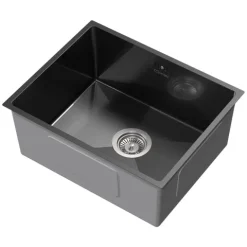 ML-Design Spülbecken Edelstahl 50x40 cm Anthrazit, Küchenspüle eckig, 1 Becken, Einbauspüle Unterbauspüle, Edelstahlspüle mit Ab- und Überlaufgarnitur, Einzelbecken mit Siphon, Waschbecken Küche Spüle