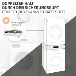 ML-Design Verbindungsrahmen für Waschmaschine und Trockner mit ausziehbarer Schublade, aus Stahl, 60,5x54cm, Weiß, rutschfest, Zwischenbausatz Universal Zwischenrahmen Zwischenbaurahmen Trocknersäule