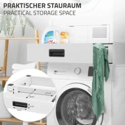 ML-Design Verbindungsrahmen für Waschmaschine und Trockner mit ausziehbarer Schublade, aus Stahl, 60,5x54cm, Weiß, rutschfest, Zwischenbausatz Universal Zwischenrahmen Zwischenbaurahmen Trocknersäule