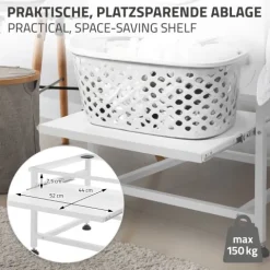 ML-Design Waschmaschinen-Untergestell mit ausziehbarer Ablage, Weiß, 62,5x53,5x45 cm, aus Stahl, bis 150kg, höhenverstellbaren Füße, Waschmaschinensockel Trocknersockel Podest Unterschrank Erhöhung