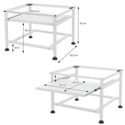 ML-Design Waschmaschinen-Untergestell mit ausziehbarer Ablage, Weiß, 62,5x53,5x45 cm, aus Stahl, bis 150kg, höhenverstellbaren Füße, Waschmaschinensockel Trocknersockel Podest Unterschrank Erhöhung