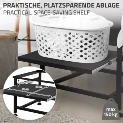 ML-Design Waschmaschinen-Untergestell mit ausziehbarer Ablage, Schwarz, 62,5x53,5x45 cm, aus Stahl, bis 150kg, höhenverstellbaren Füße, Waschmaschinensockel Trocknersockel Podest Unterschrank Erhöhung