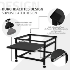 ML-Design Waschmaschinen-Untergestell mit ausziehbarer Ablage, Schwarz, 62,5x53,5x45 cm, aus Stahl, bis 150kg, höhenverstellbaren Füße, Waschmaschinensockel Trocknersockel Podest Unterschrank Erhöhung