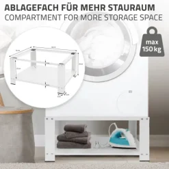 ML-Design Waschmaschinen Untergestell mit Ablage 63x54 cm Stahl Weiß bis 150kg, Waschmaschinen-Unterschrank, Stabiler Waschmaschinensockel, 32cm hohes Podest Erhöhung Unterbau für Trockner/Kühlschrank