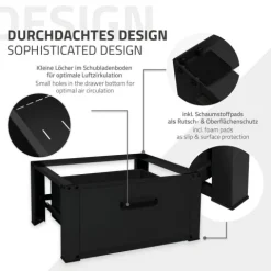 ML-Design Waschmaschinen Untergestell mit Schublade 63x54cm Stahl Schwarz bis 150kg, Waschmaschinen-Unterschrank, Stabiler Waschmaschinensockel, H=31,5cm Podest Erhöhung Unterbau Trockner/Kühlschrank