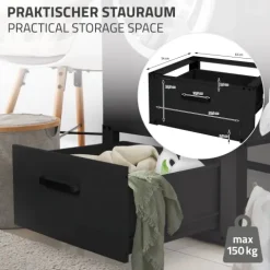 ML-Design Waschmaschinen Untergestell mit Schublade 63x54cm Stahl Schwarz bis 150kg, Waschmaschinen-Unterschrank, Stabiler Waschmaschinensockel, H=31,5cm Podest Erhöhung Unterbau Trockner/Kühlschrank