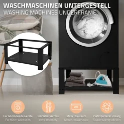ML-Design Waschmaschinen Untergestell mit Ablage 63x54 cm Stahl Schwarz bis 150kg, Waschmaschinen-Unterschrank, Stabiler Waschmaschinensockel, 32cm hohes Podest Erhöhung Unterbau Trockner/Kühlschrank