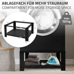 ML-Design Waschmaschinen Untergestell mit Ablage 63x54 cm Stahl Schwarz bis 150kg, Waschmaschinen-Unterschrank, Stabiler Waschmaschinensockel, 32cm hohes Podest Erhöhung Unterbau Trockner/Kühlschrank