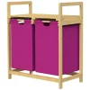ML-Design Wäschekorb aus Bambus, Magenta, Wäschebox mit 2 Fächern, Wäschesammler mit 2 ausziehbaren Wäschesäcken 60 L, Wäschetruhe mit Ablage, Wäschesortierer für Badezimmer, Wäschetonne mit Regal