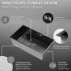 ML-Design XXL Spülbecken Edelstahl 70x40 cm Anthrazit, Küchenspüle eckig, 1 Becken Einbauspüle Unterbauspüle Edelstahlspüle mit Ab- und Überlaufgarnitur Einzelbecken mit Siphon Waschbecken Küche Spüle