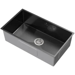 ML-Design XXL Spülbecken Edelstahl 70x40 cm Anthrazit, Küchenspüle eckig, 1 Becken Einbauspüle Unterbauspüle Edelstahlspüle mit Ab- und Überlaufgarnitur Einzelbecken mit Siphon Waschbecken Küche Spüle
