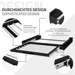 ML-Design Zwischenbaurahmen mit Wäscheleine Stahl 60,5x54,5cm Schwarz, Waschmaschine/Trockner Verbindungsrahmen Zwischenbausatz mit ausziehbarer Handtuchhalter Trocknersäule Zwischenrahmen Universal