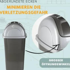 Mülleimer Groß Abfalleimer Küche Mülleimer Schwarz Küchenabfalleimer mit Schwingdeckel Küchenmülleimer 65 L Abfallsammler Küche Schwingeimer mit Deckel
