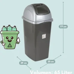 Mülleimer Groß Abfalleimer Küche Mülleimer Schwarz Küchenabfalleimer mit Schwingdeckel Küchenmülleimer 65 L Abfallsammler Küche Schwingeimer mit Deckel