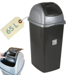 Mülleimer Groß Abfalleimer Küche Mülleimer Schwarz Küchenabfalleimer mit Schwingdeckel Küchenmülleimer 65 L Abfallsammler Küche Schwingeimer mit Deckel