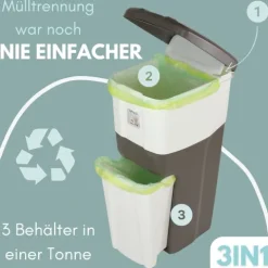 Mülleimer Küche 3 Fächer Groß Mülltrennsystem 70 Mülltrennung Mülltrenner Abfallsammler Müllsortierer 3Fach Müllsystem Küche Abfall & Recycling
