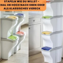 Mülleimer Küche Unterschrank 4 Fächer Abfalleimer Küche Mülltrennsysteme Stapelbar Mülleimer unter Spüle Küchenabfalleimer Küchenmülleimer Mülltrenner 4 x 20 L 80 L