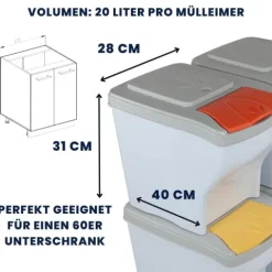 Mülleimer Küche Unterschrank 4 Fächer Abfalleimer Küche Mülltrennsysteme Stapelbar Mülleimer unter Spüle Küchenabfalleimer Küchenmülleimer Mülltrenner 4 x 20 L 80 L