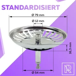 M. ROSENFELD HOME Unverzichtbares Universal Siebkörbchen Spülen - 79mm Hochwertiger Stöpsel für Jede Küchenspüle