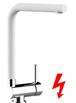 NIEDERDRUCK Wasserhahn Vorfenster Küchenarmatur, Umklappbar 4,5 CM, mit 360° schwenkbarem L-Auslauf, Verchromt / Weiß Granit
