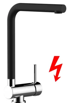 NIEDERDRUCK Wasserhahn Vorfenster Küchenarmatur, Umklappbar 4,5 CM, mit 360° schwenkbarem L-Auslauf, Verchromt / Schwarz Granit