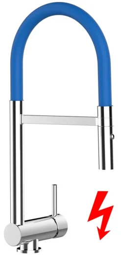 NIEDERDRUCK Wasserhahn Vorfenster Küchenarmatur, Umklappbar 4,5 CM, mit 360° schwenkbarem Auslauf, abnehmbare 2 strahl Handbrause, Verchromt / Blau
