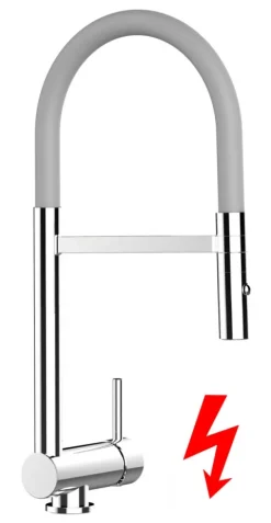 NIEDERDRUCK Wasserhahn Vorfenster Küchenarmatur, Umklappbar 4,5 CM, mit 360° schwenkbarem Auslauf, abnehmbare 2 strahl Handbrause, Verchromt / Grau
