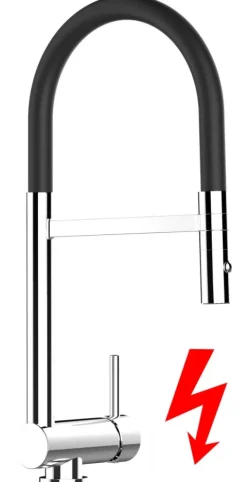 NIEDERDRUCK Wasserhahn Vorfenster Küchenarmatur, Umklappbar 4,5 CM, mit 360° schwenkbarem Auslauf, abnehmbare 2 strahl Handbrause, Verchromt / Schwarz