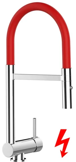 NIEDERDRUCK Wasserhahn Vorfenster Küchenarmatur, Umklappbar 4,5 CM, mit 360° schwenkbarem Auslauf, abnehmbare 2 strahl Handbrause, Verchromt / Rot