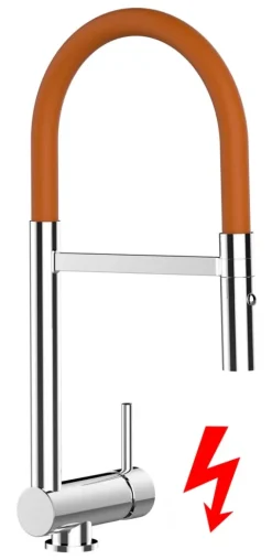 NIEDERDRUCK Wasserhahn Vorfenster Küchenarmatur, Umklappbar 4,5 CM, mit 360° schwenkbarem Auslauf, abnehmbare 2 strahl Handbrause, Verchromt / Orange