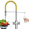 NIEDERDRUCK 3 Wege Wasserhahn Küchenarmatur, FC, mit 360° schwenkbarem Auslauf, abnehmbare 2 strahl Handbrause, Verchromt / Gelb