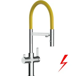 NIEDERDRUCK 3 Wege Wasserhahn Küchenarmatur, FC, mit 360° schwenkbarem Auslauf, abnehmbare 2 strahl Handbrause, Verchromt / Gelb