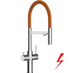NIEDERDRUCK 3 Wege Wasserhahn Küchenarmatur, FC, mit 360° schwenkbarem Auslauf, abnehmbare 2 strahl Handbrause, Verchromt / Orange