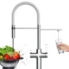 NIEDERDRUCK 3 Wege Wasserhahn Küchenarmatur, FC, mit 360° schwenkbarem Auslauf, abnehmbare 2 strahl Handbrause, Verchromt / Weiß