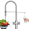 NIEDERDRUCK 3 Wege Wasserhahn Küchenarmatur, FC, mit 360° schwenkbarem Auslauf, abnehmbare 2 strahl Handbrause, Verchromt / Grau