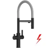 NIEDERDRUCK 3 Wege Wasserhahn Küchenarmatur, FC, mit 360° schwenkbarem Auslauf, abnehmbare 2 strahl Handbrause, Schwarz Matt / Grau