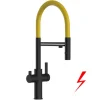 NIEDERDRUCK 3 Wege Wasserhahn Küchenarmatur, FC, mit 360° schwenkbarem Auslauf, abnehmbare 2 strahl Handbrause, Schwarz Matt / Gelb